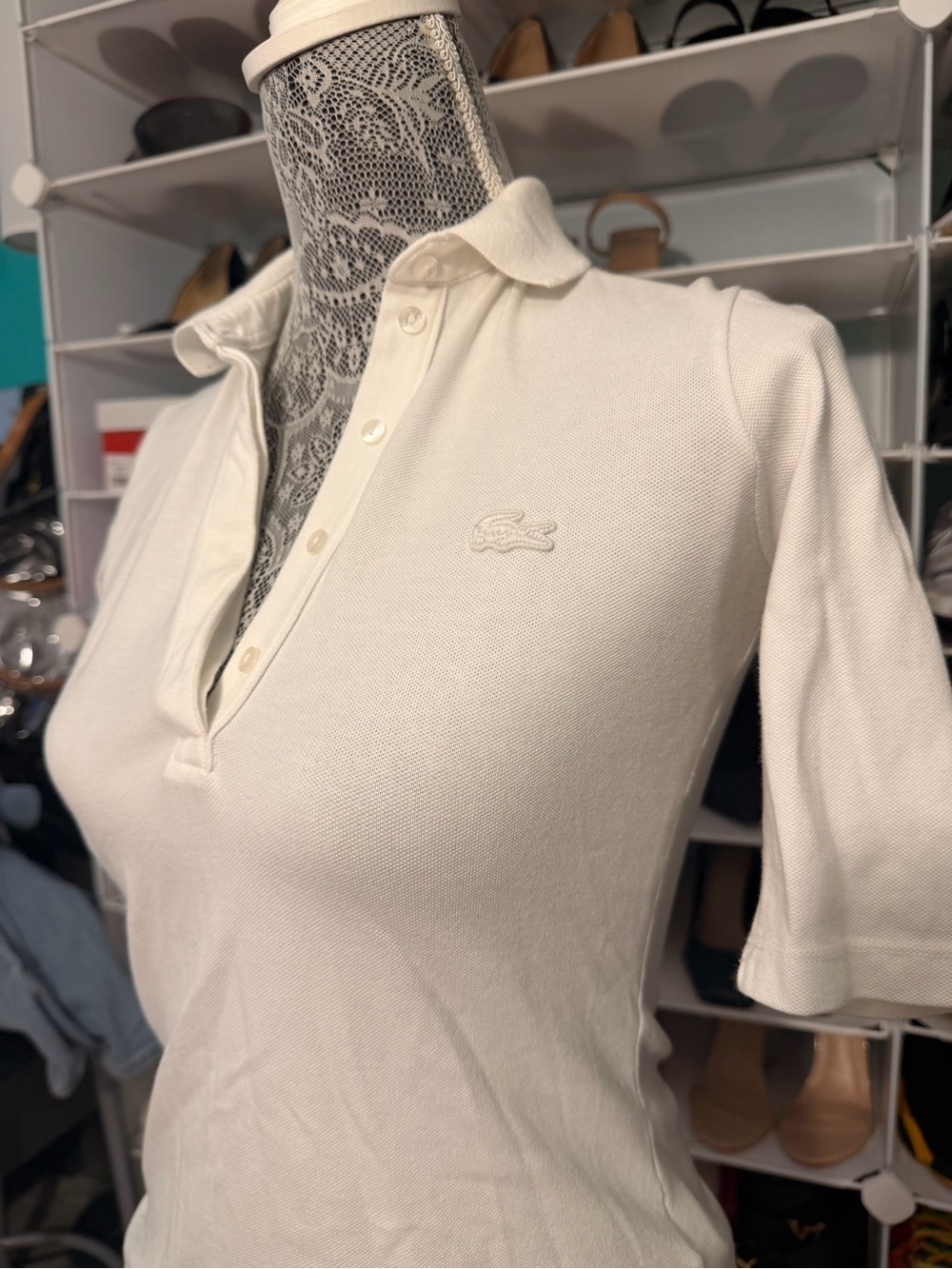 Lacoste Women's White Piqué Polo Top size 32